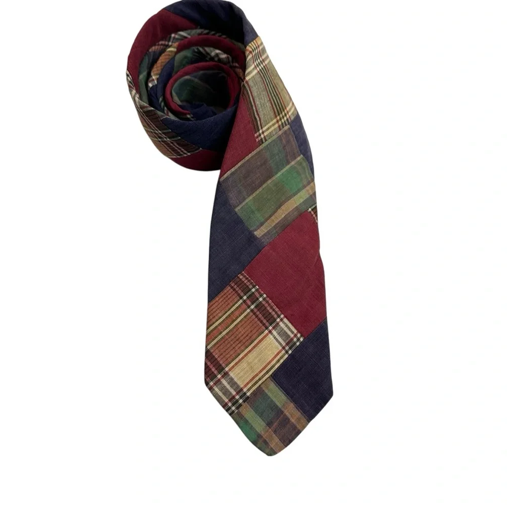 Vintage Robert Talbott Plaid Patchwork Madras Tie Summer Fall Winter Preppy